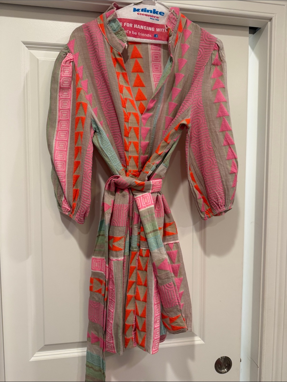 Pink Geometric Tie-Waist Cape Dress